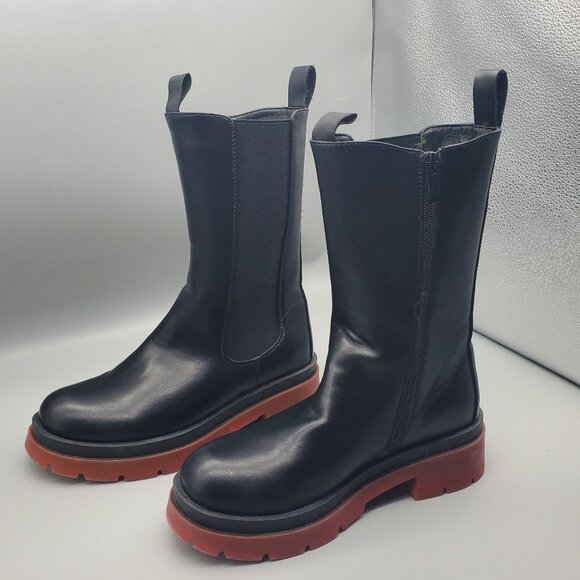 Forever 21 Women’s Black Chunky Platform Boots Size 7 | Faux Leather Zip Closure - Picture 1 of 9